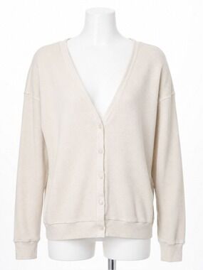 Aritzia Babaton Ivory Waffle Knit Button Front Cardigan Thermal Sweater Size L